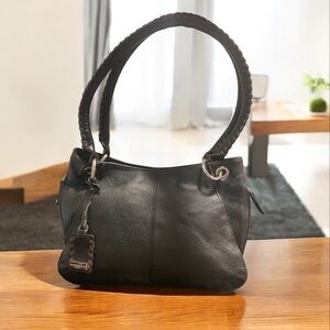 Vintage Tignanello Black Leather Handbag with Braided Handle